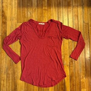 Women's Red Long Sleeve Top with side front pocket